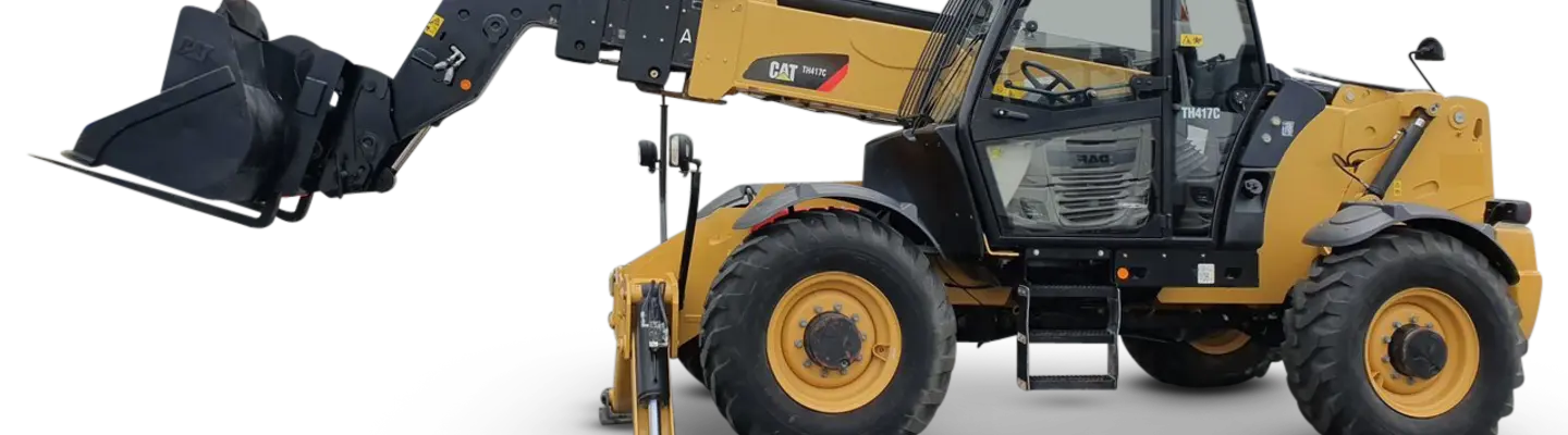 Yellow telehandler parked on a construction site, ready to lift and move heavy materials with its extendable boom.