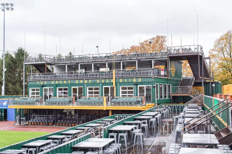 Green Sporting events building built from containers