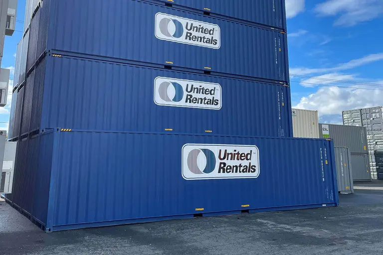 Stack of blue containers