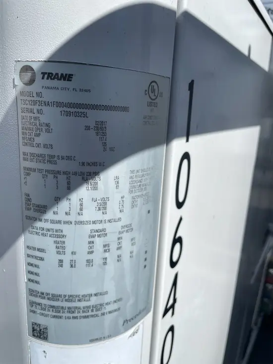 2017 TRANE 10T-208V-WSC120