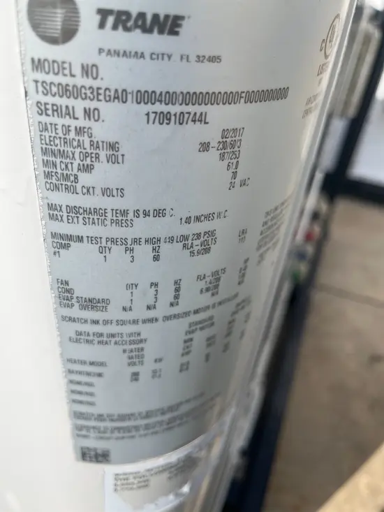 2017 TRANE 5T-208V-WSC060E