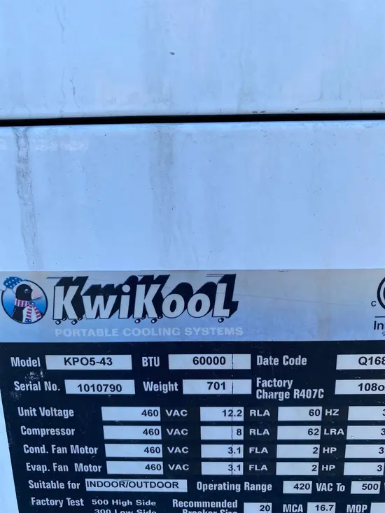 2017 KWIKOOL KP05-43 Portable Air Conditioner