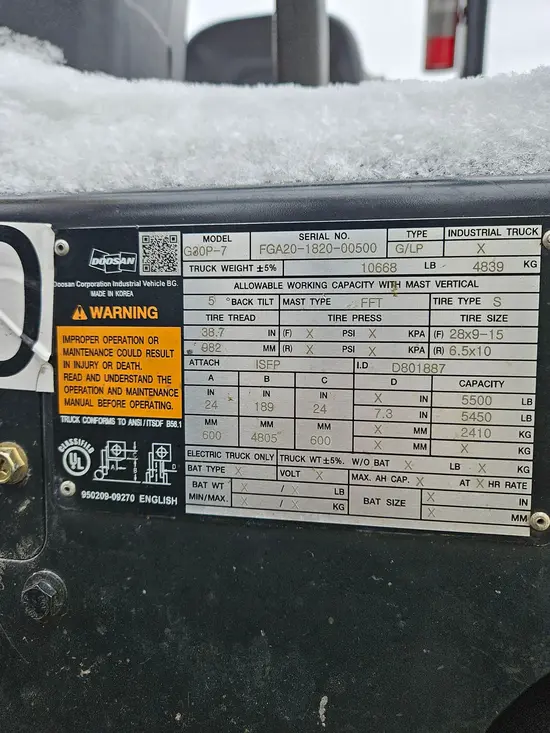 2019 Doosan G30P-7DF Warehouse Forklift