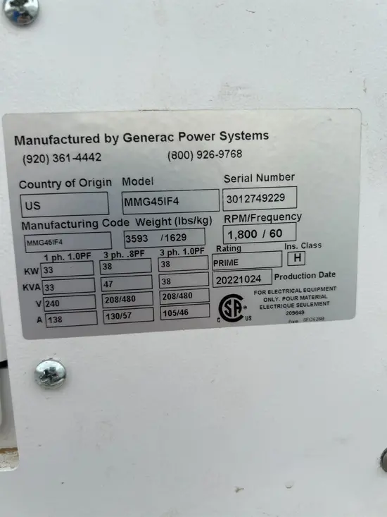 2022 Generac MMG45IF4CAN Diesel Generator
