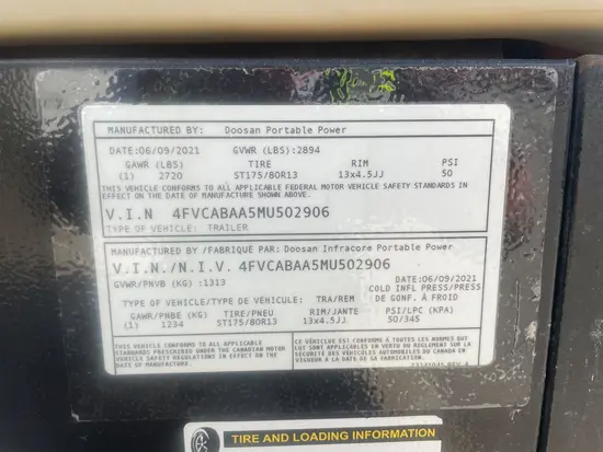 2021 Doosan C185WDO-T4F Air Compressor