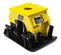 Yellow and black Epiroc Vibratory Plate Compactor Attachment for Backhoe