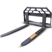 A close-up of a forklift fork attachment used for lifting and moving heavy materials on construction and warehouse sites.