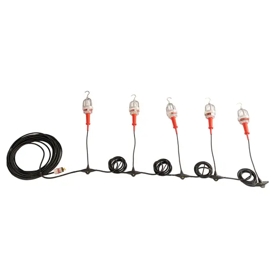 White, orange and black Outdoor Work Light String with 5 heads