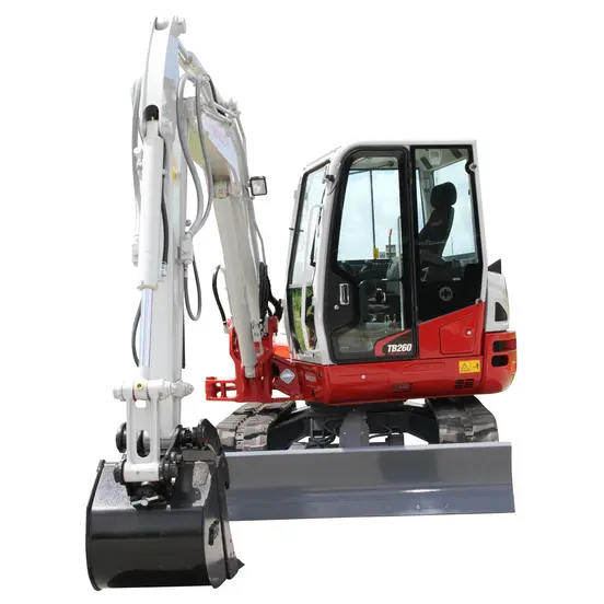 White, red and gray TAKEUCHI 10,000-12,000 lb. Mini Excavator