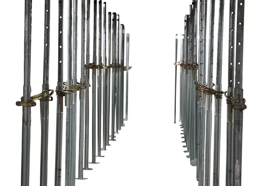 View of an Acrow propping system installed in a car park with a white cut out background